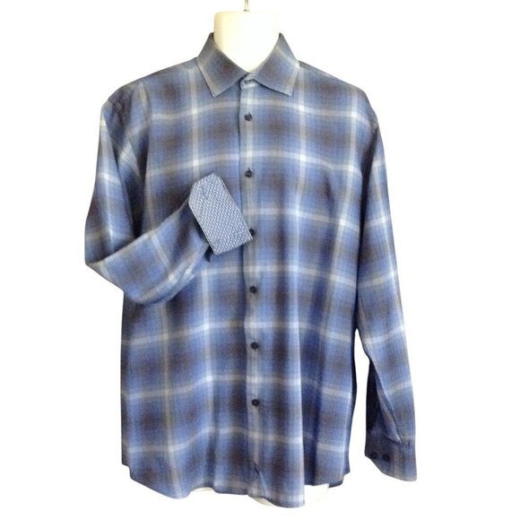 Tailorbyrd Blue Plaid Shirt Large - Picture 1 of 4